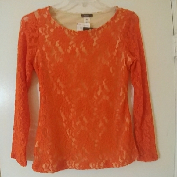 NWT LACE LINED ORANGE TOP M - Picture 1 of 7